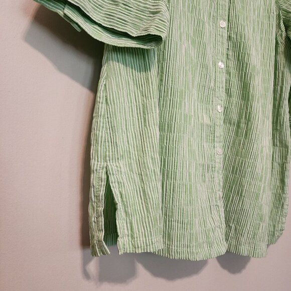 Ulla Popken plus size women 20-22 green stripes button down collared shirt - Picture 5 of 12